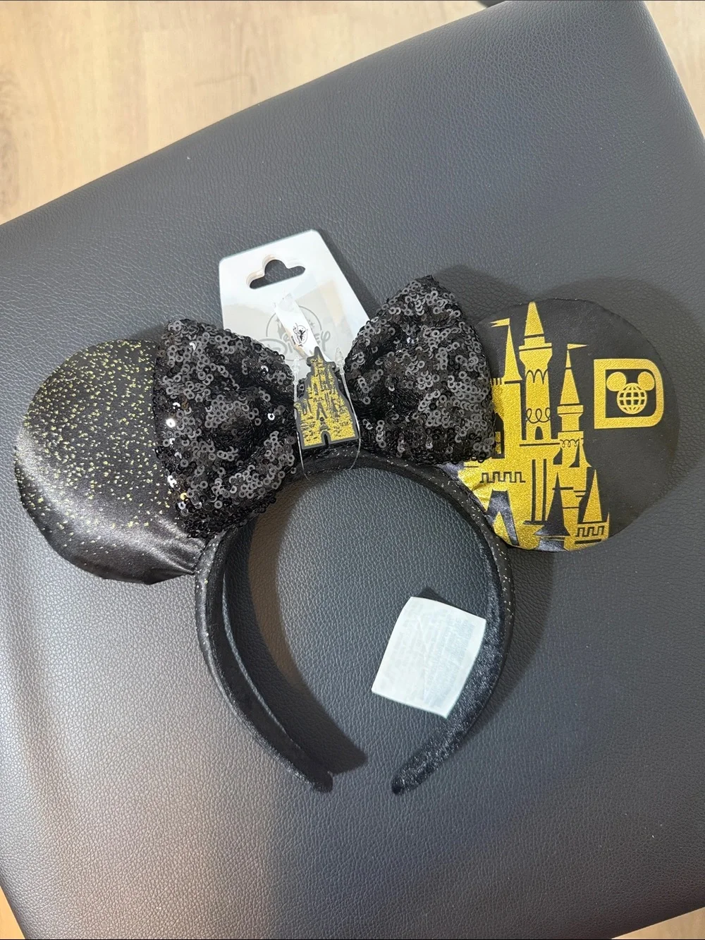 Disney Black & Gold Disneyworld Sequin Mouse Ear Headband NWT